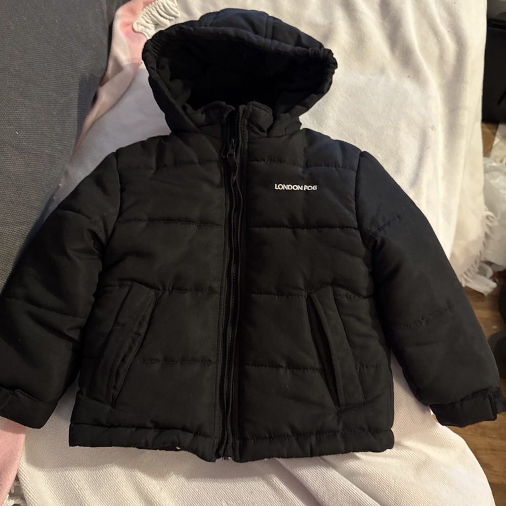 London Fog 4T  S Unisex Black Jacket Quilted Puffer Attached Hood Pockets